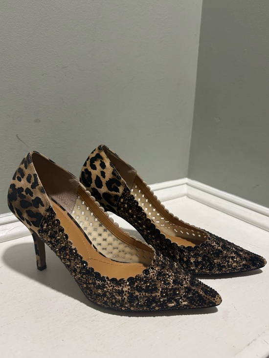 J.Renee Shoes - J. Renee Leopard Print Pointed Toe Heels with Embellished Lace-size 9.5